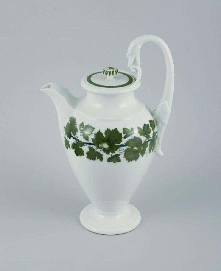 Meissen Green Ivy Vine. Coffee Pot In Hand Painted Porcelain. Early 20th Century photo furniture