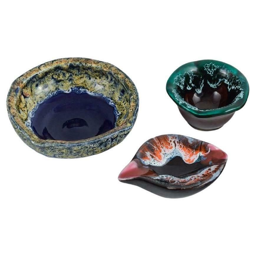 photo furniture Vallauris, France, Three Ceramic Bowls In Brightly Coloured Glazes. 1960/70s.