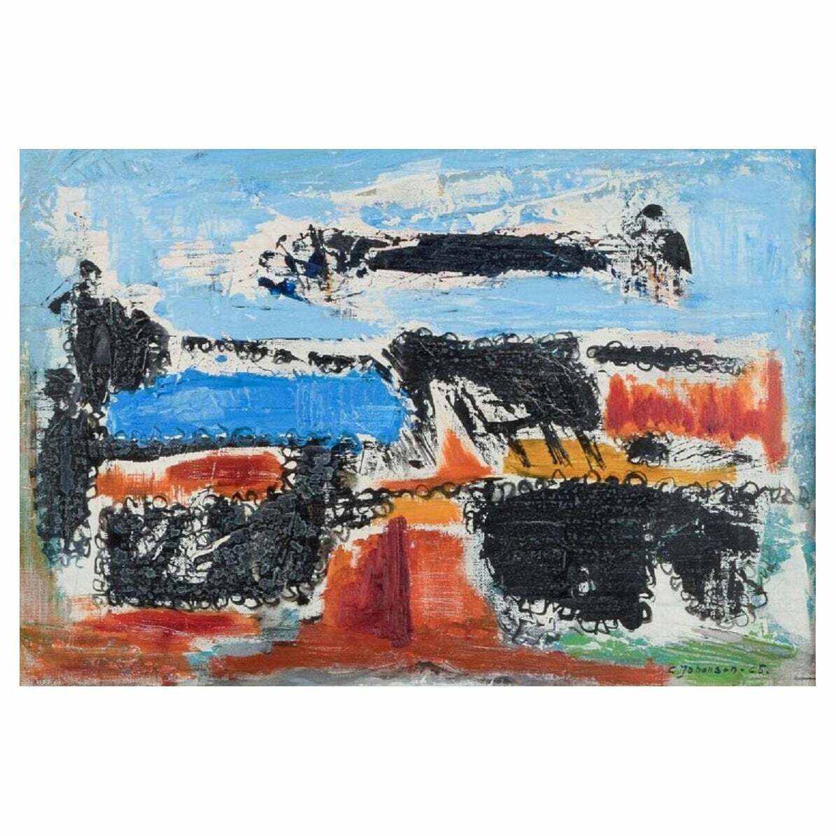 Carl Johansson Listed Swedish Artist  Abstract Composition Oil On Canvas