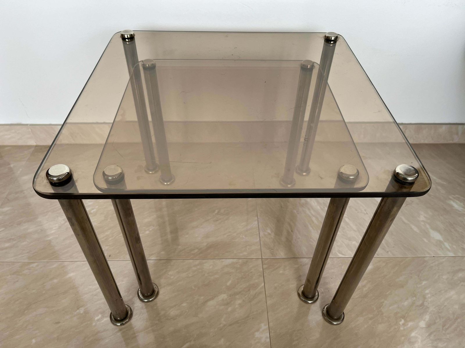 Pair Of 2 Massive Chrome And Smoked Glass Nesting Tables  Around 1980s photo furniture