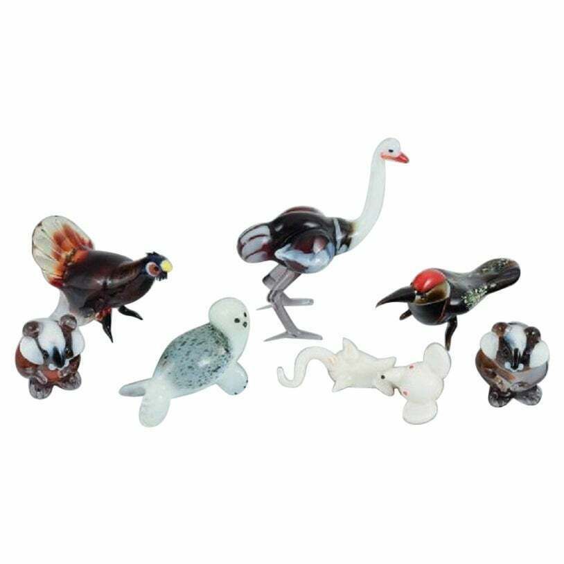 Murano, Italy. A Collection Of Six Miniature Glass Figurines Of Animals.