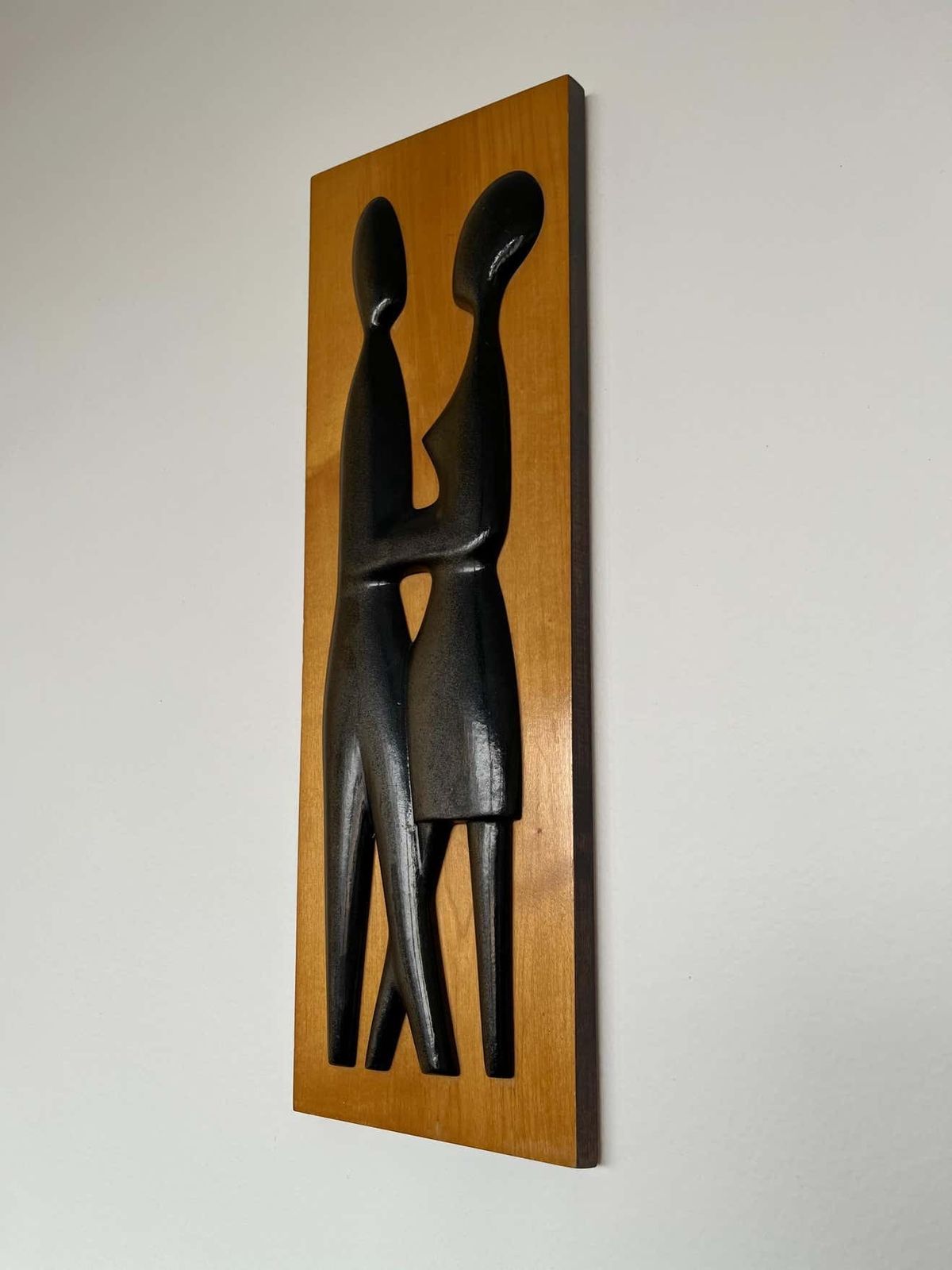 Midcentury Design Wall Wood Decoration / Lovers, 1960s   Czechoslovakia photo for sale