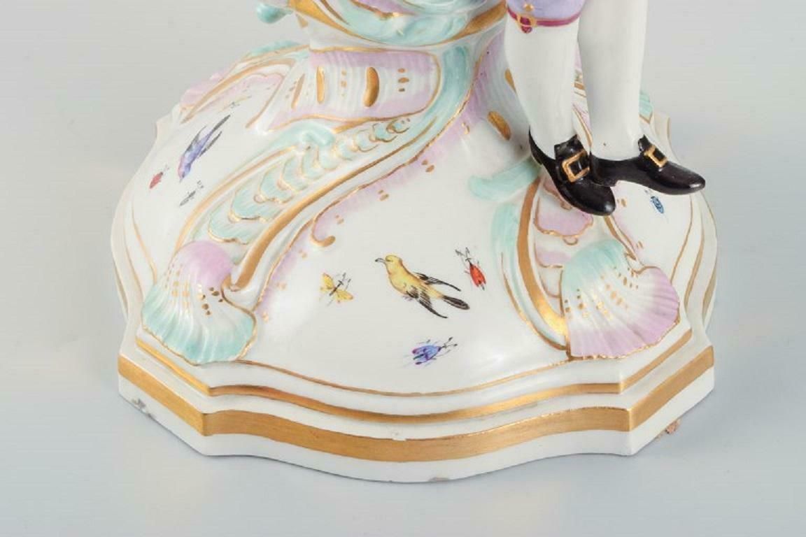 Large Antique Meissen Candlestick In Hand Painted Porcelain, 19th C photo Home Decor