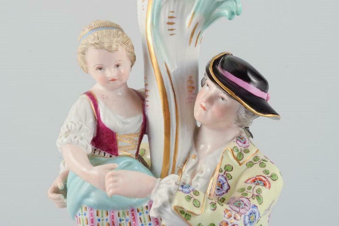 Large Antique Meissen Candlestick In Hand Painted Porcelain, 19th C photo 1440.0