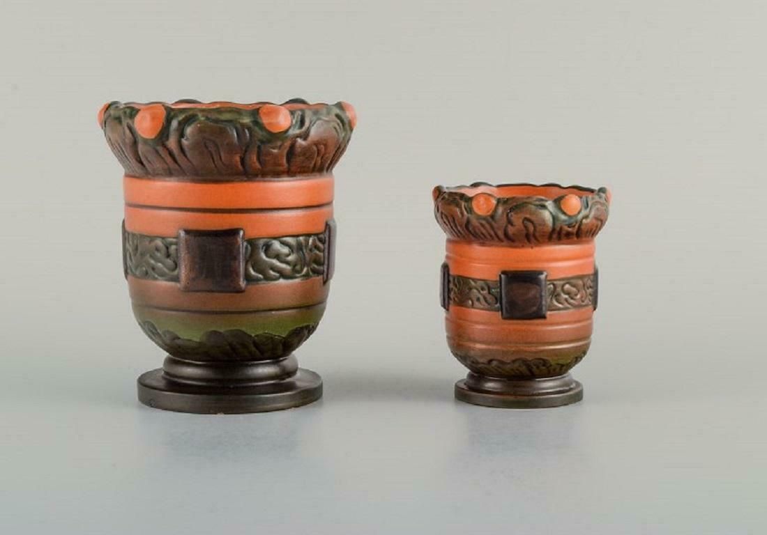 Ipsens Denmark. Two Art Nouveau Jars In Hand Painted Glazed Ceramic. 1920s. photo furniture