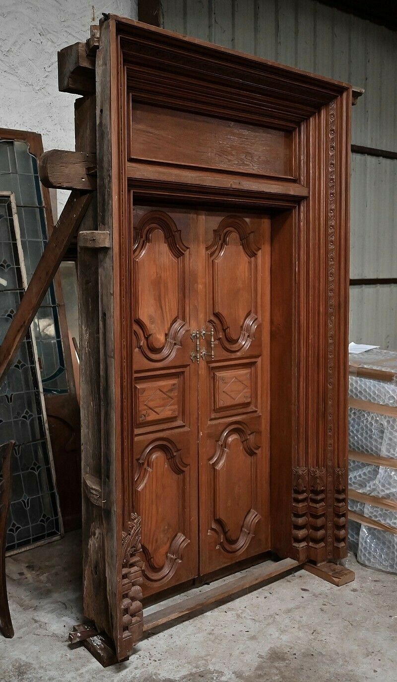 Rare Indian Teak Doors, Louis XIV Style, Pondichery, 19th Century photo furniture