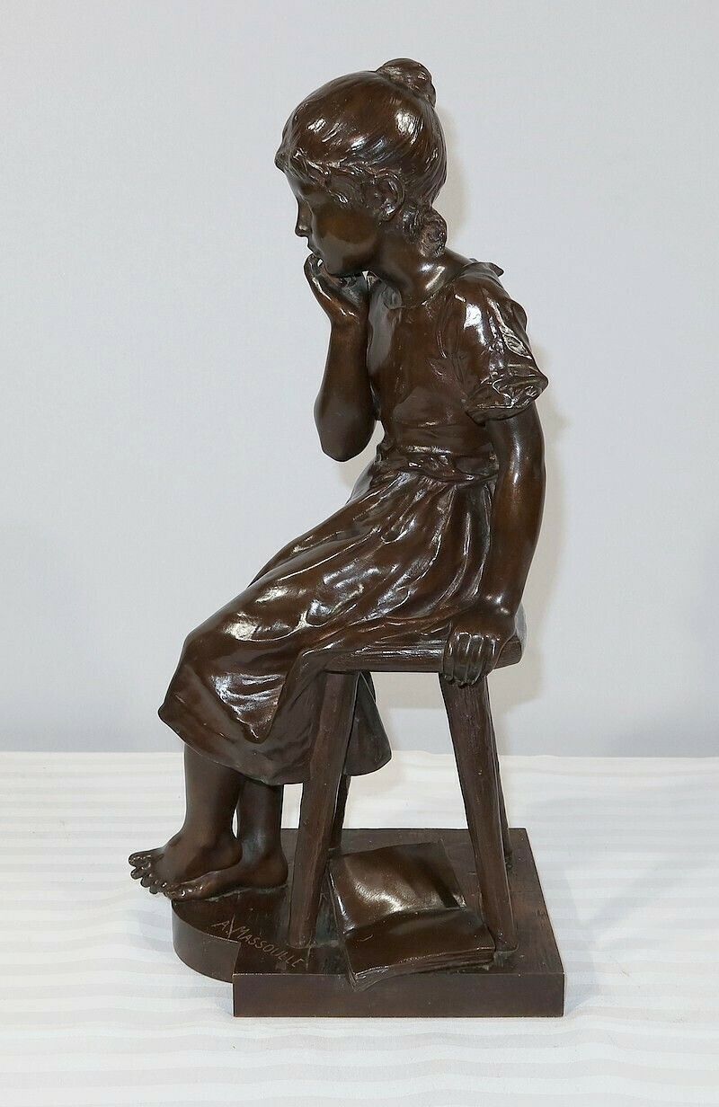 Bronze “Seated Girl”, By A. Massoulle – Late 19th Century photo Home Decor