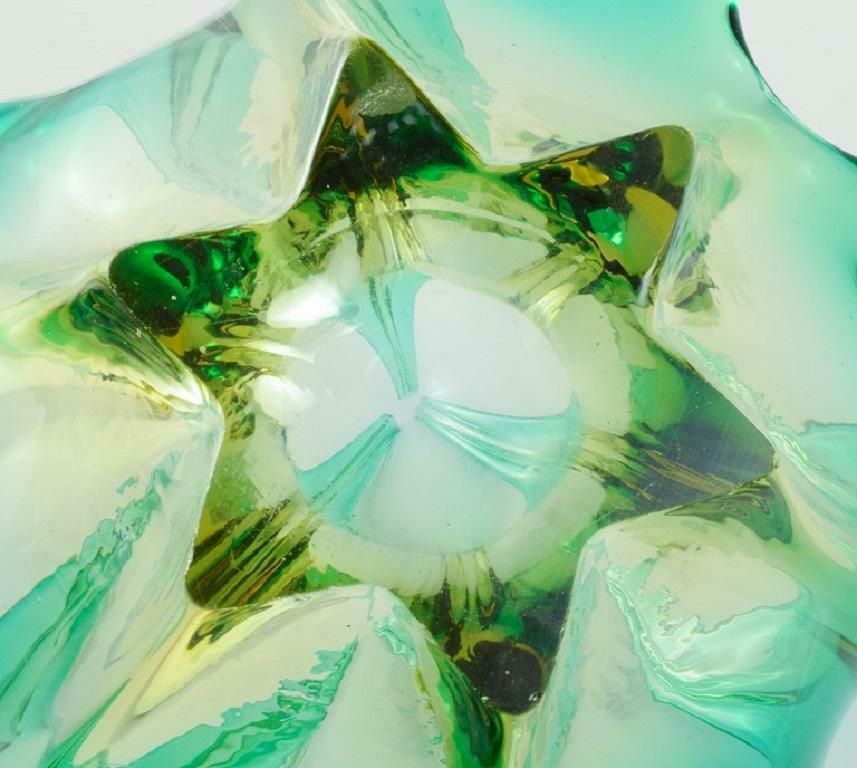 Murano Bowl In Mouth Blown Art Glass, Green And Yellow Shades, 1960s photo vinterior