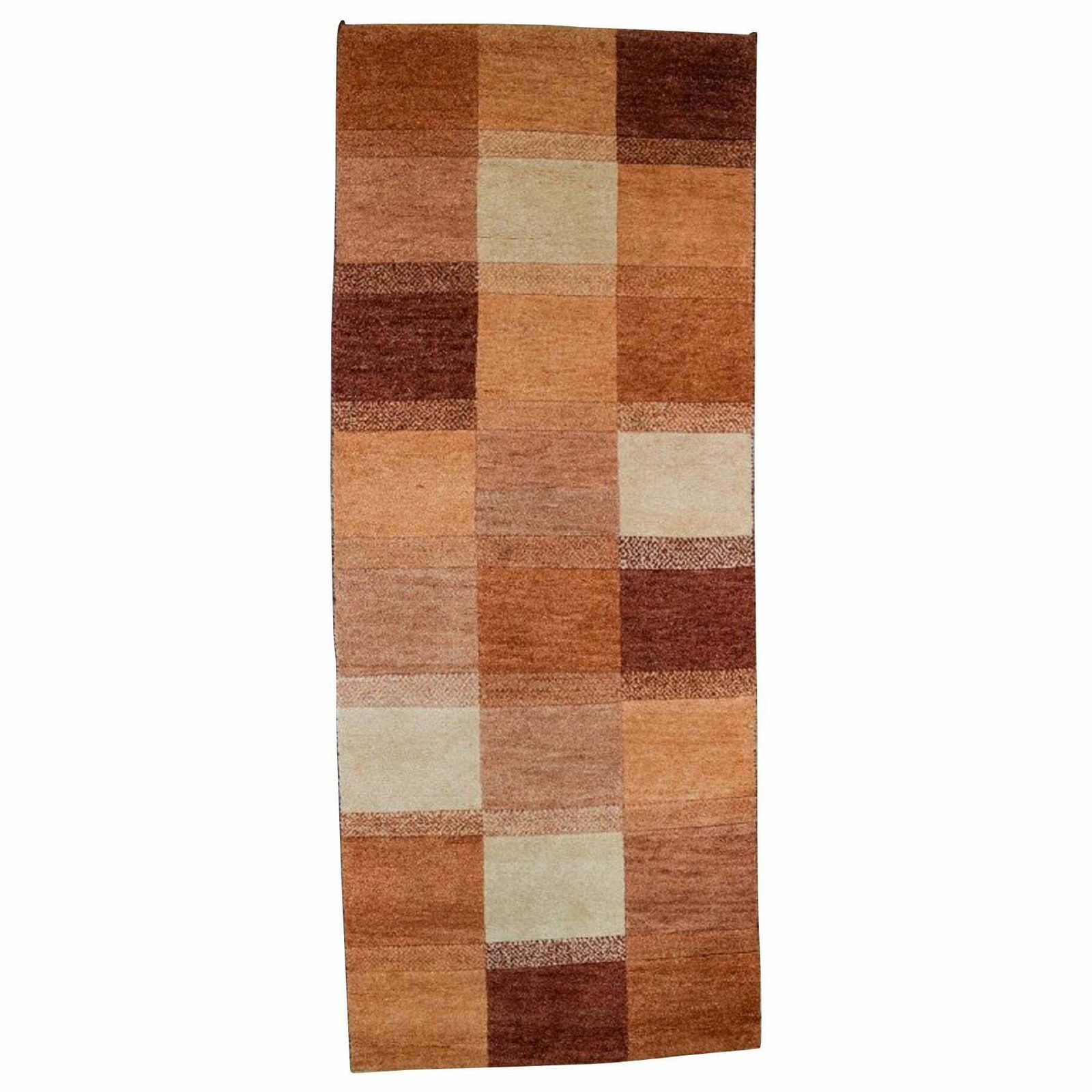 Milford, Sweden, Pure Wool Rug. Geometric Fields In Red, Orange And White Shades