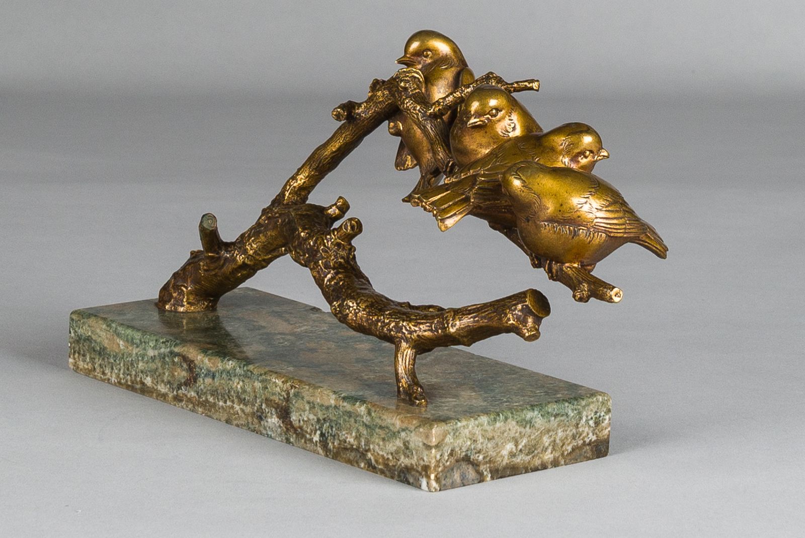 photo furniture French Art Deco Gilded Bronze Sculpture Of Birds Resting On A Branch Signed P. Marec
