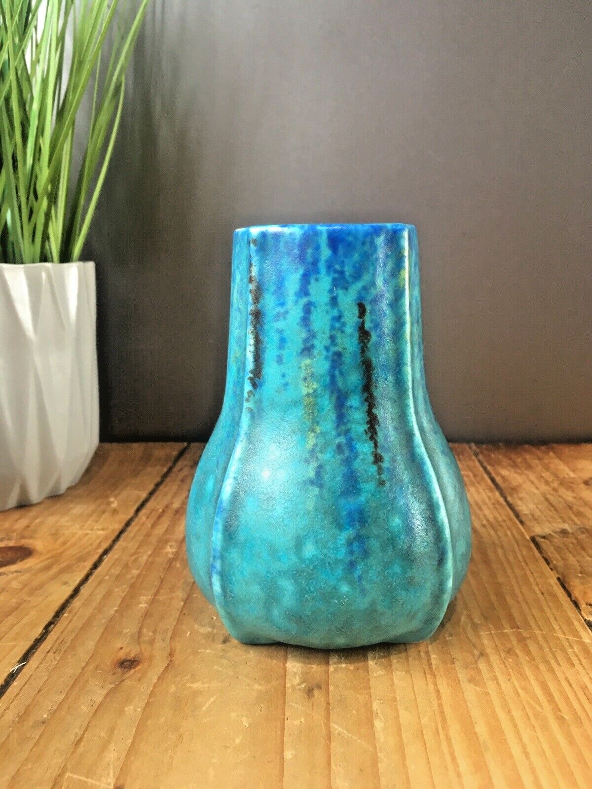 Stunning Antique Mottled Turquoise Blue Vase Ruskin Style Arts & Crafts Art Deco photo furniture