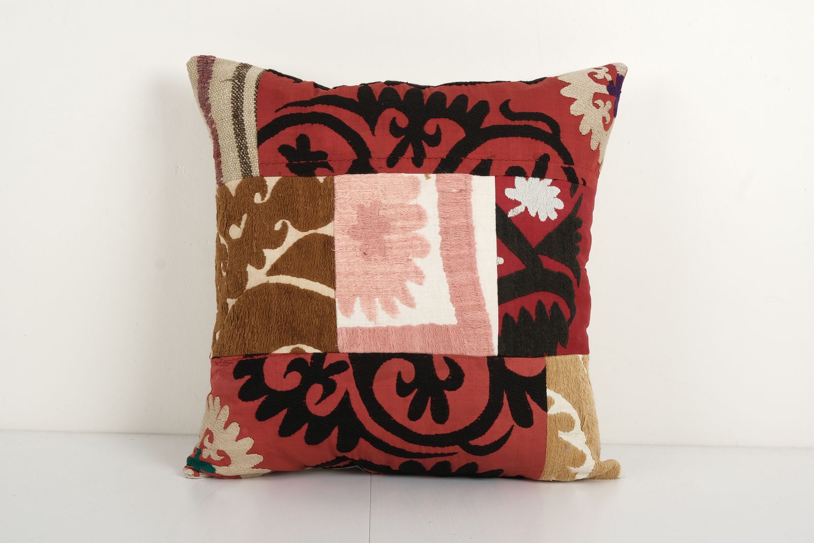 Ethnic Suzani Patchwork Cushion Cover, Suzani Ethnic Pillow Case Made From A 19th Century Suzani Uzbekistan 18'' X 18''