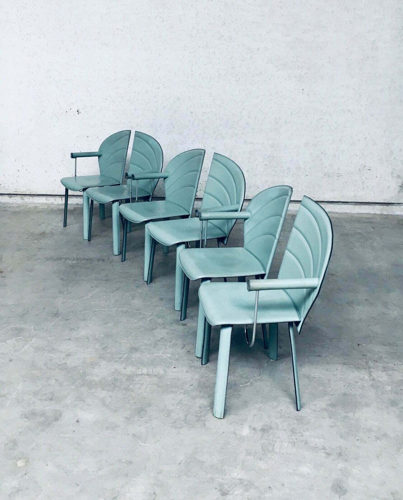 Postmodern Design Leather Dining Chair Set, Italy 1980's photo furniture