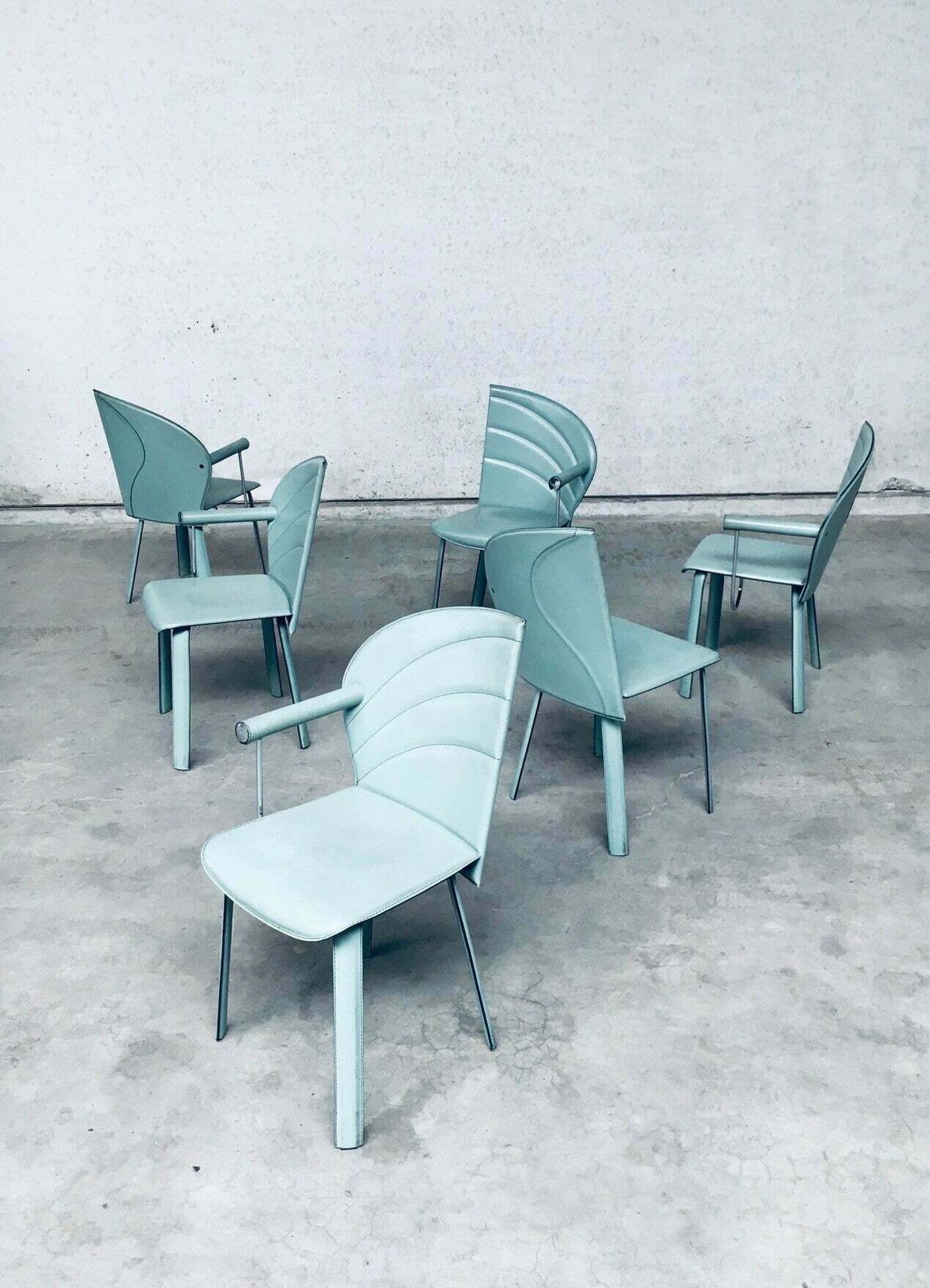 Postmodern Design Leather Dining Chair Set, Italy 1980's photo for sale