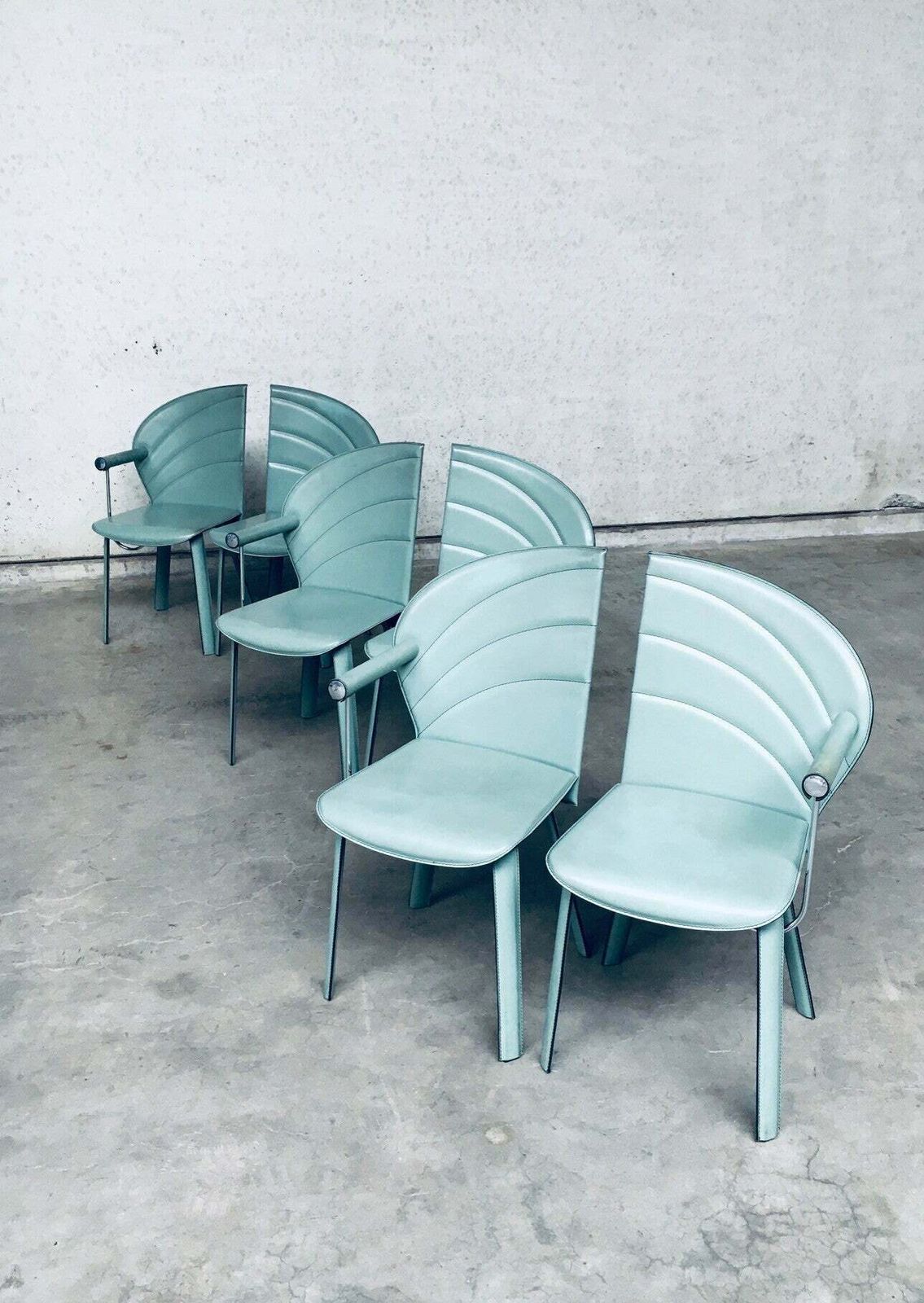 Postmodern Design Leather Dining Chair Set, Italy 1980's photo 2046.0