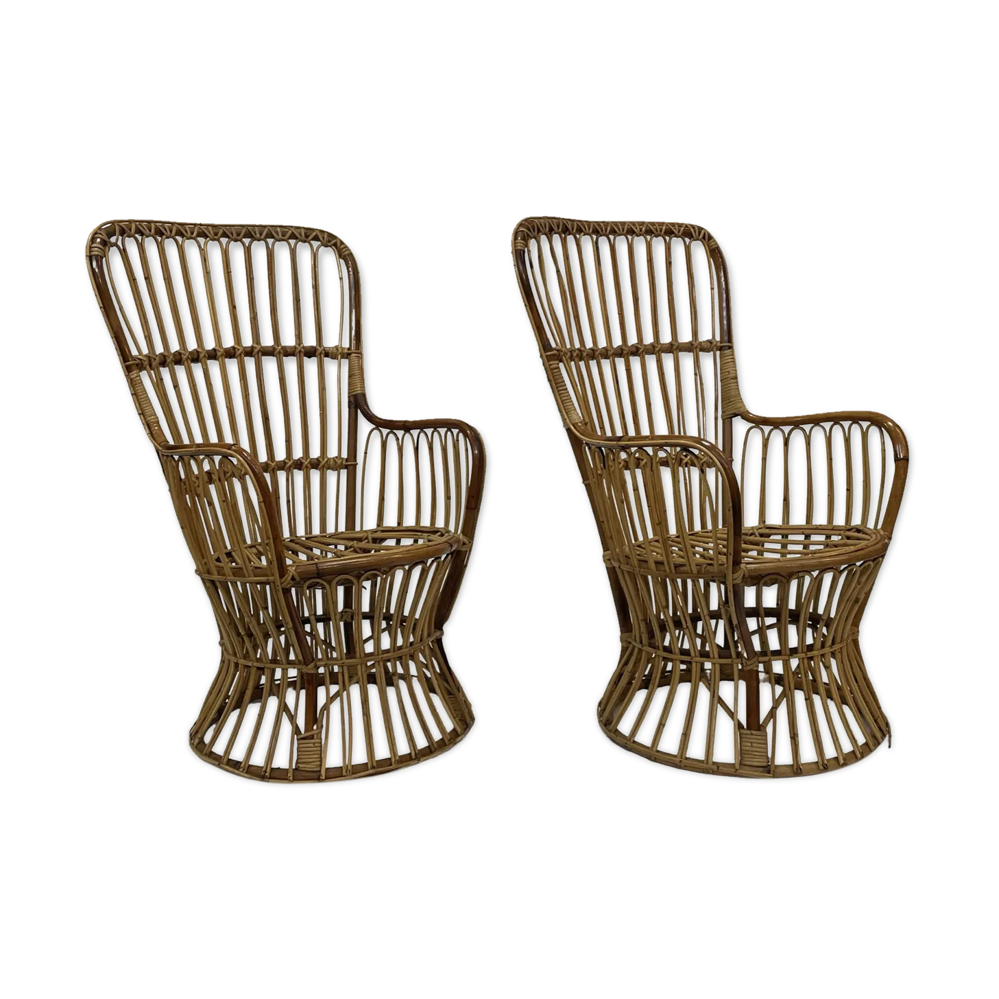 Set Of Two Mid Century Rattan Armchairs By Bonacina 1950 Design