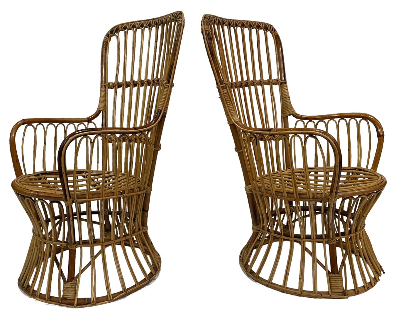 Set Of Two Mid Century Rattan Armchairs By Bonacina 1950 Design photo buy