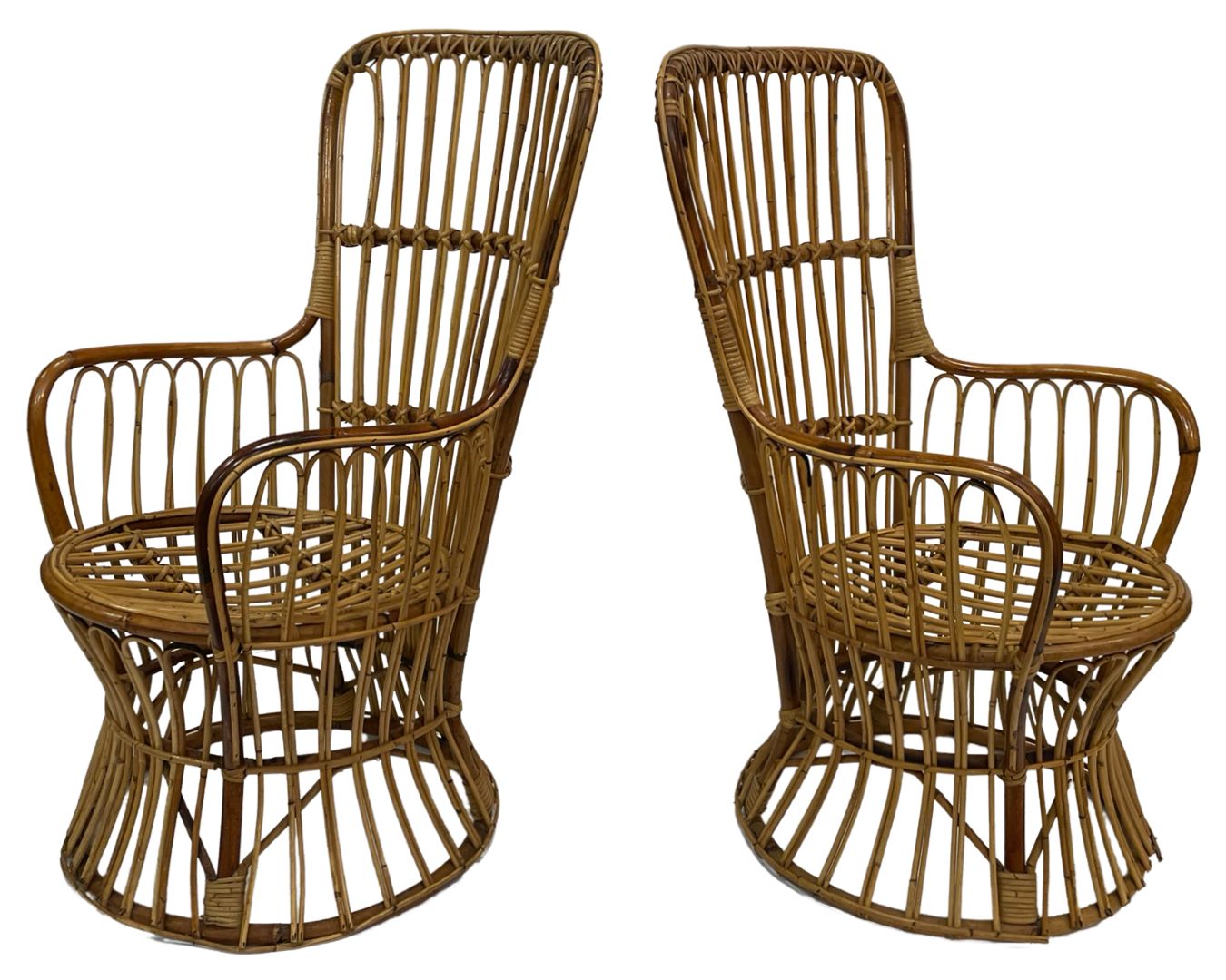 Set Of Two Mid Century Rattan Armchairs By Bonacina 1950 Design photo vintage