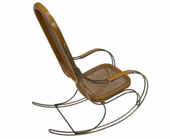 Vintage Brass Curved Wooden Rocking Chair photo furniture