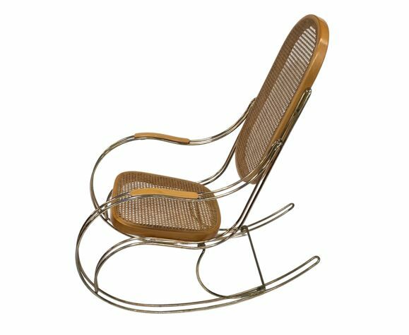 photo vinterior Vintage Brass Curved Wooden Rocking Chair