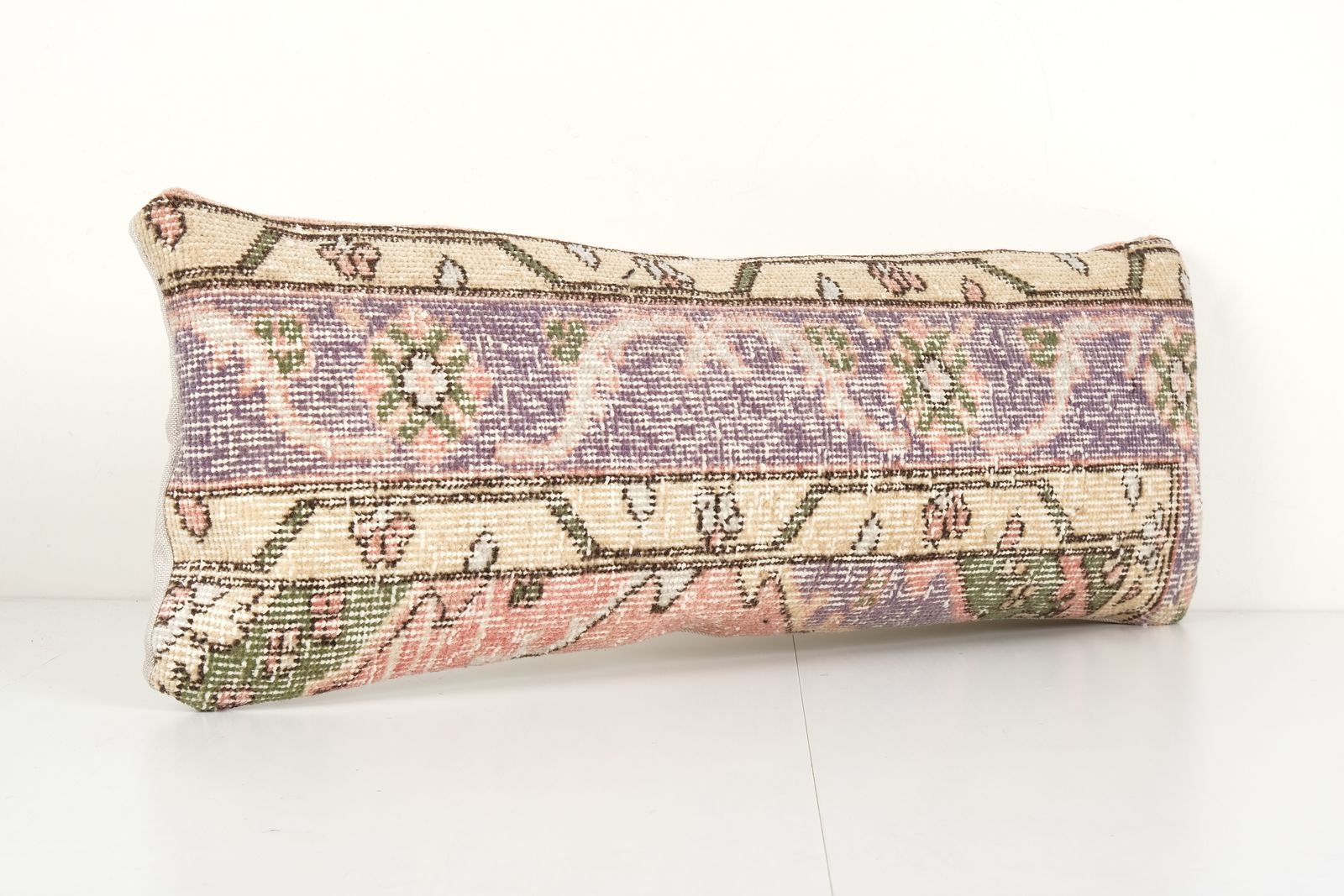 Muted Blue Carpet Bedding Pillow, Faded Ethnic Turkish Long Yastik Pillow   Designer  12'' X 30'' photo Textiles
