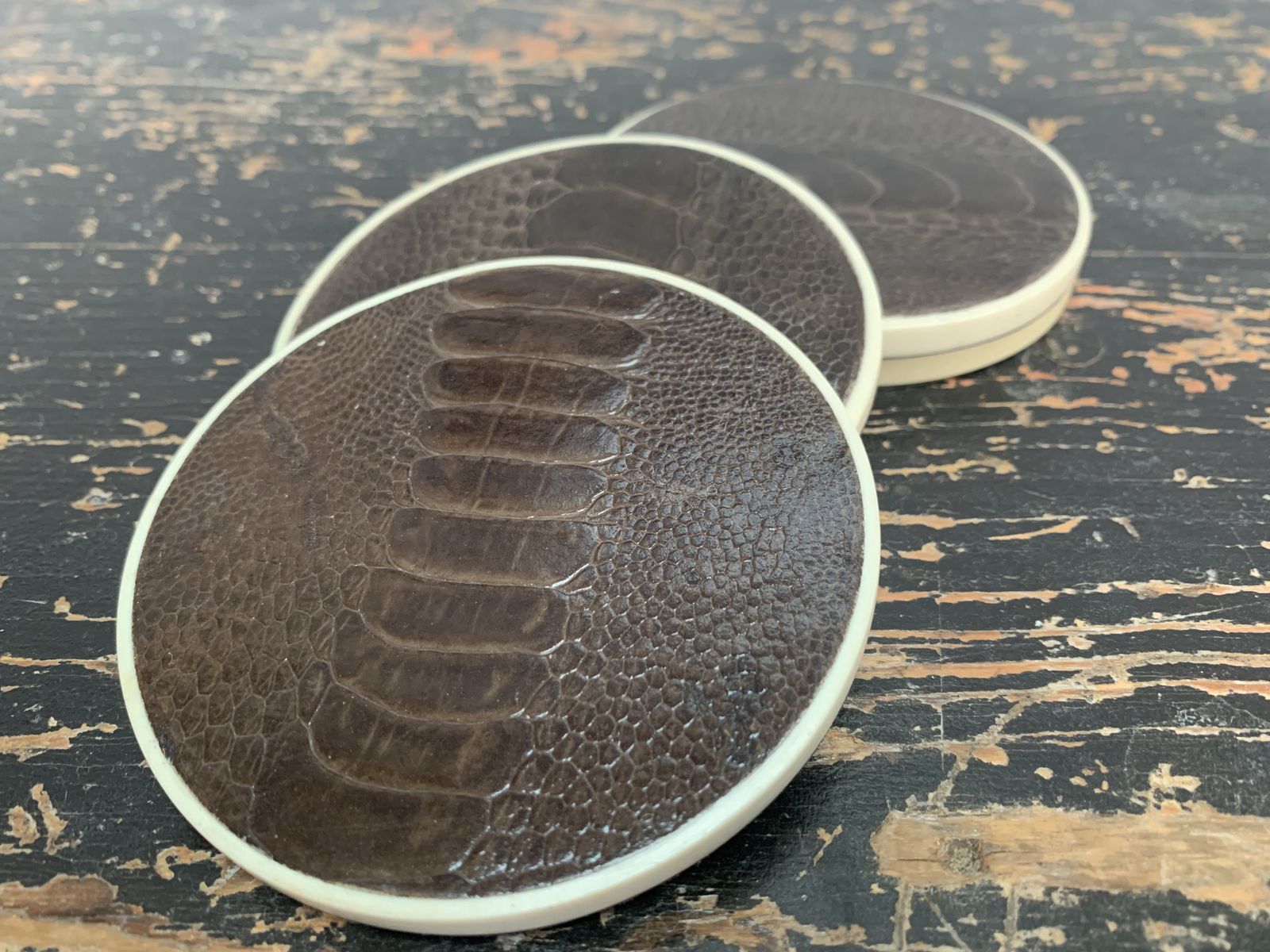 Set Of Four Art Deco Style Leather Bar Coasters By R & Y Augousti Of Paris photo 60.0