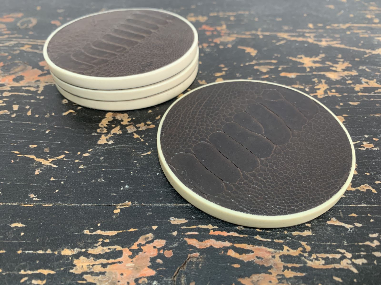 Set Of Four Art Deco Style Leather Bar Coasters By R & Y Augousti Of Paris photo buy