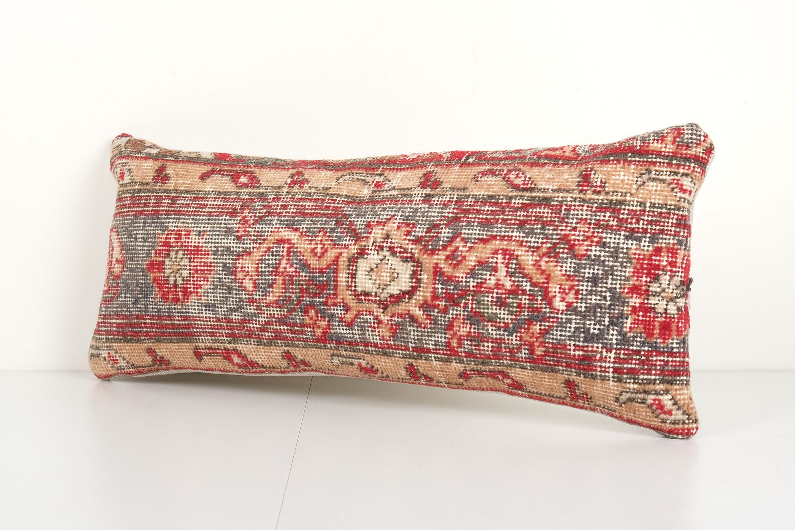 Pillow Case Fashioned From A Vintage Turkish Wool Cover, Mid 20th Century Anatolian Carpet 10'' X 26'' photo Textiles