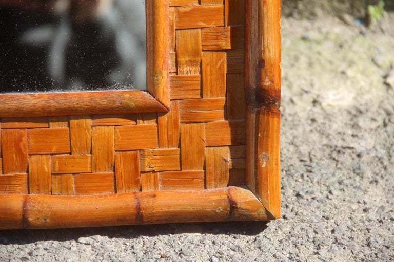 Old Bamboo Wall Mirror Italian Design Gabriella Crespi Style, 1960 Light Brown photo for sale