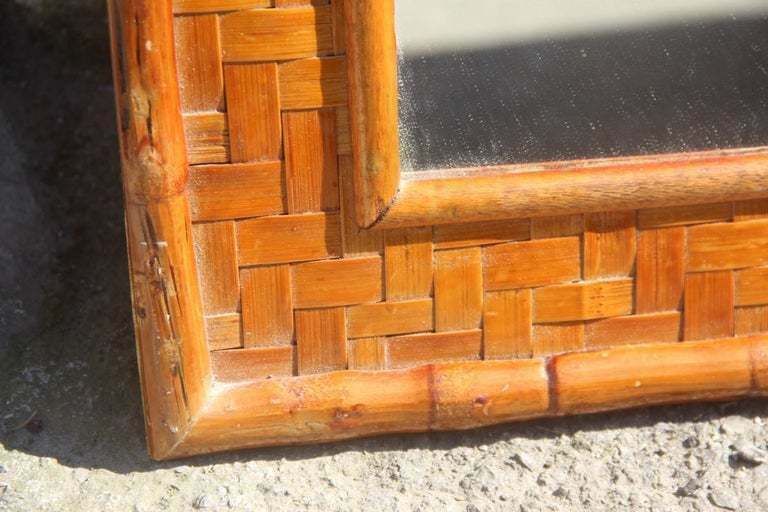 photo furniture Old Bamboo Wall Mirror Italian Design Gabriella Crespi Style, 1960 Light Brown