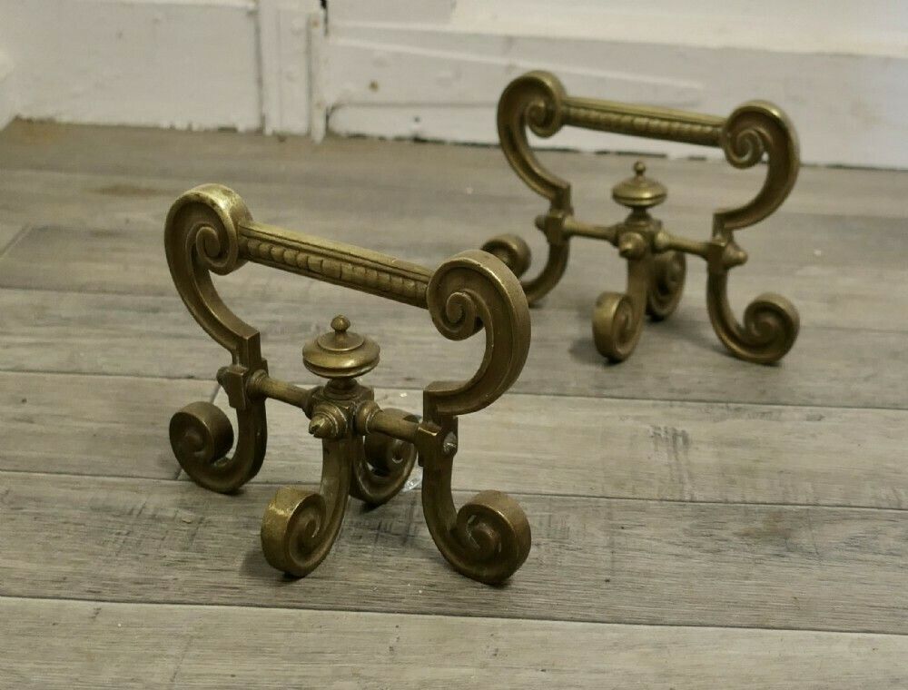 Very Attractive Pair Of Brass Andirons, Fire Tool Rests