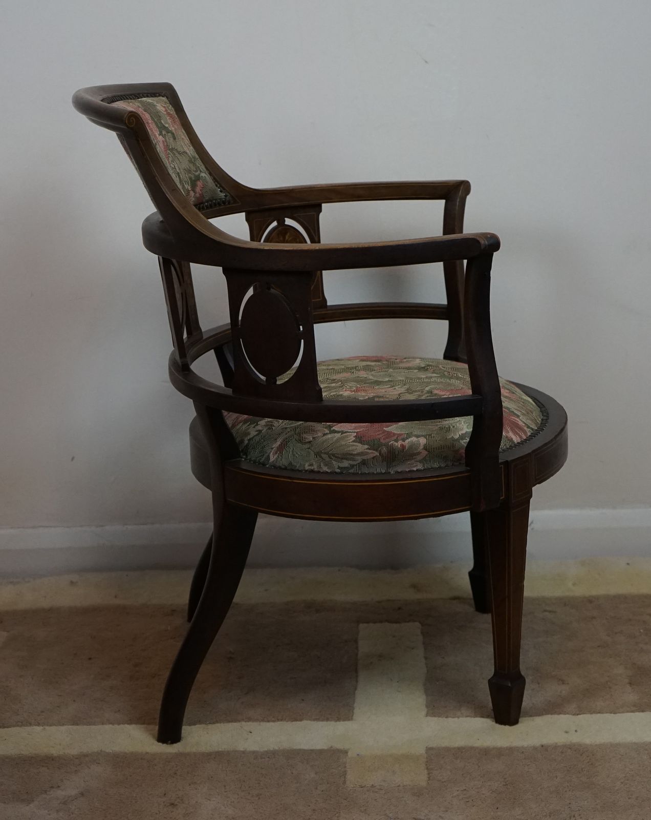 photo for sale Beautiful Edwardian Mahogany And Inlaid Tub Back Chair.