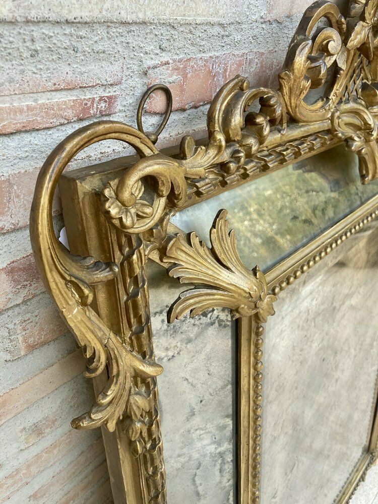 Antique French Louis XVI Gold Leaf Beveled Mirror, 1890 photo for sale
