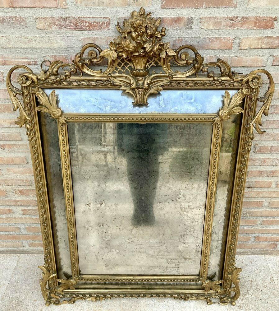 Antique French Louis XVI Gold Leaf Beveled Mirror, 1890 photo Home Decor