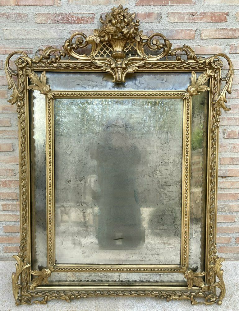 Antique French Louis XVI Gold Leaf Beveled Mirror, 1890 photo vinterior