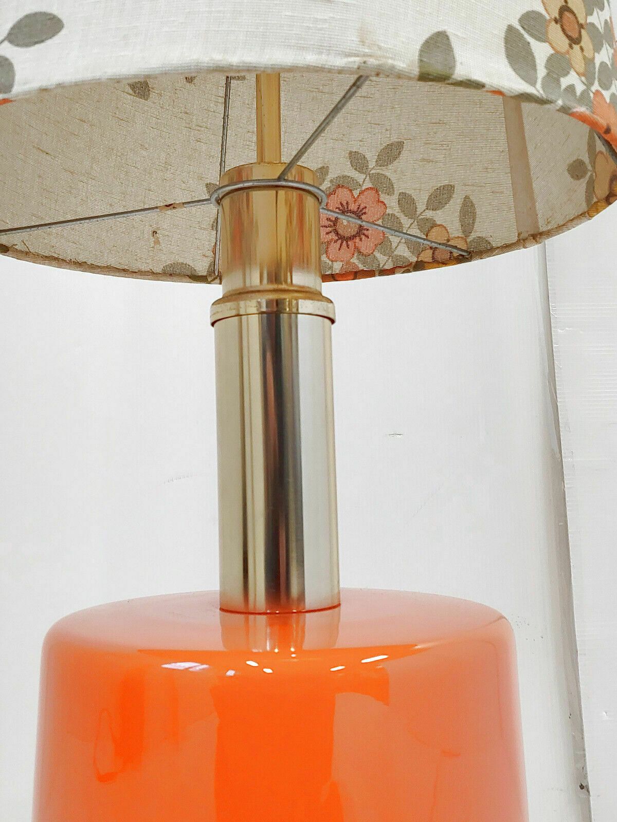 Vintage Floor Lamp 1970 Space Age Orange Glass & Brass 70s Flower Power photo vinterior