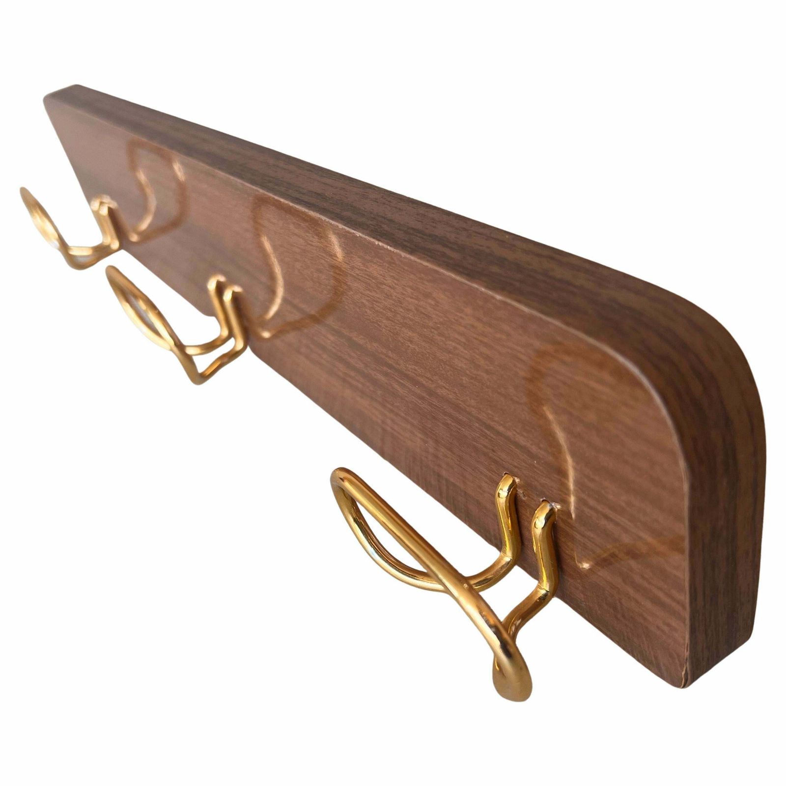Porte-manteau mural en bois et laiton, Mid-Century Modern, Italie, années 1960