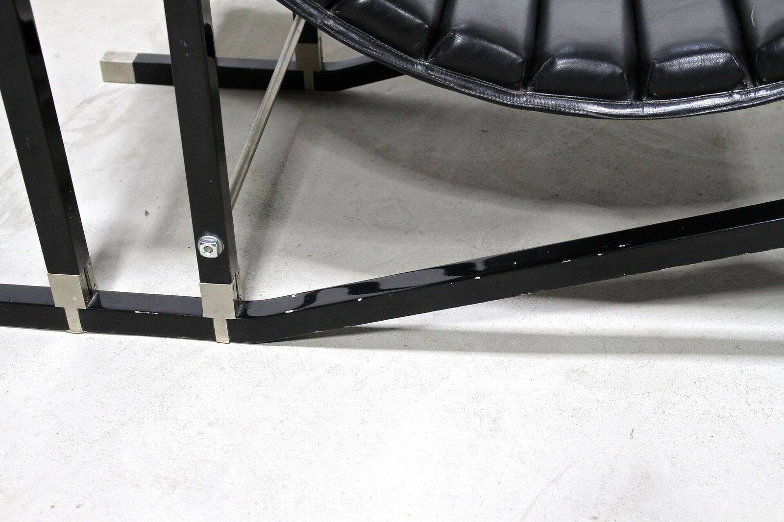 photo for sale Transat Chair With Black Leather, Design Eileen Gray 1927, France Ca. 1975