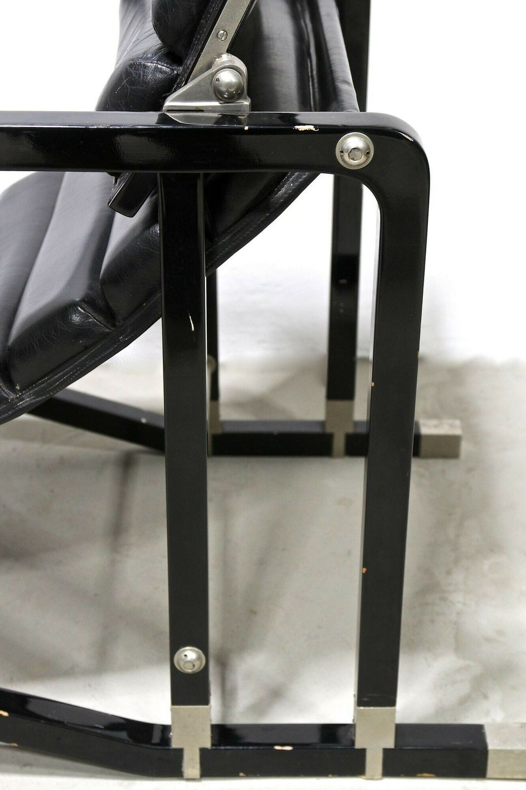 photo buy Transat Chair With Black Leather, Design Eileen Gray 1927, France Ca. 1975