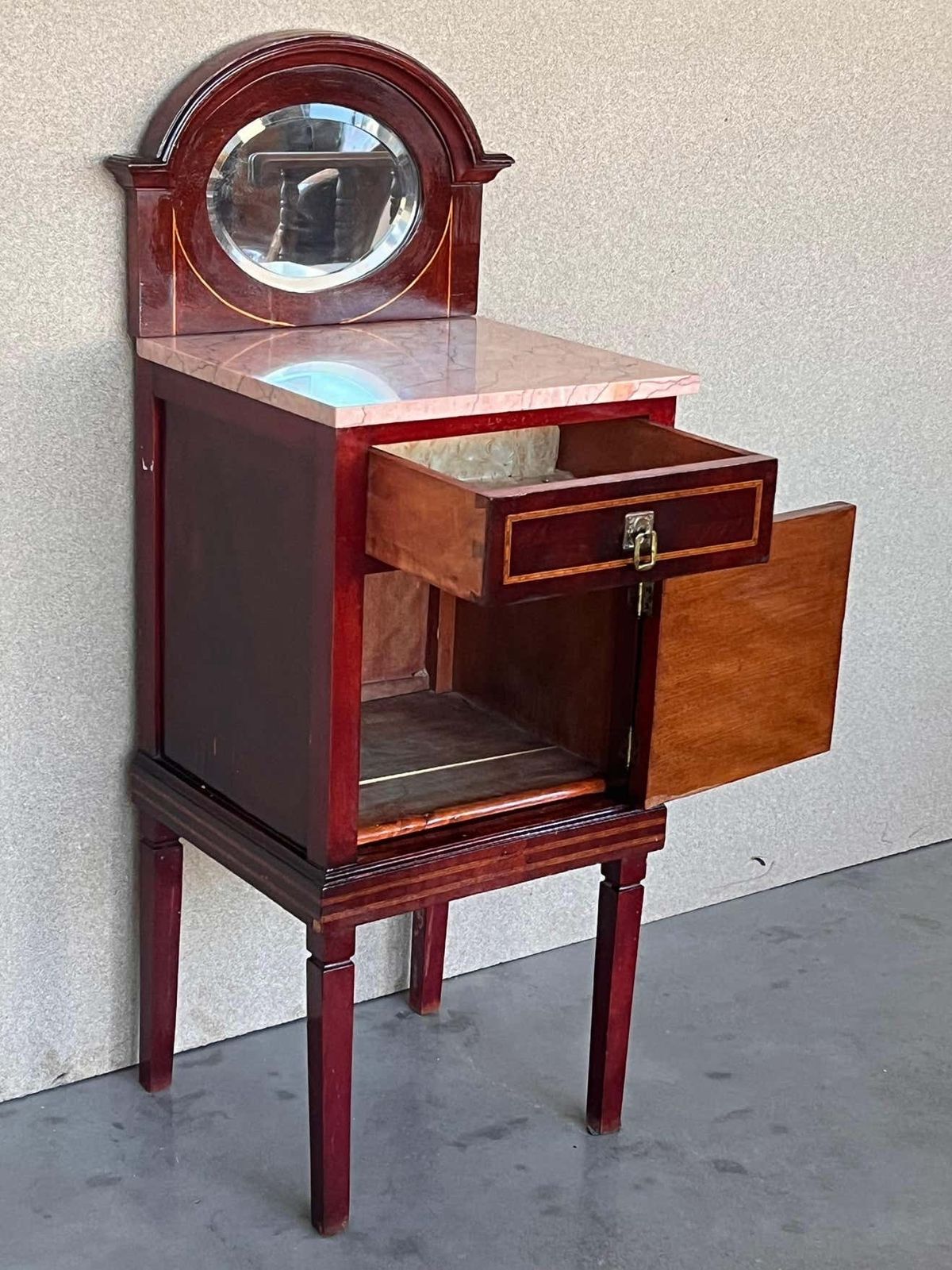 19th Louis XVI Style Marquetry Nightstands With Bronze Hardware And Mirror photo 3410.0