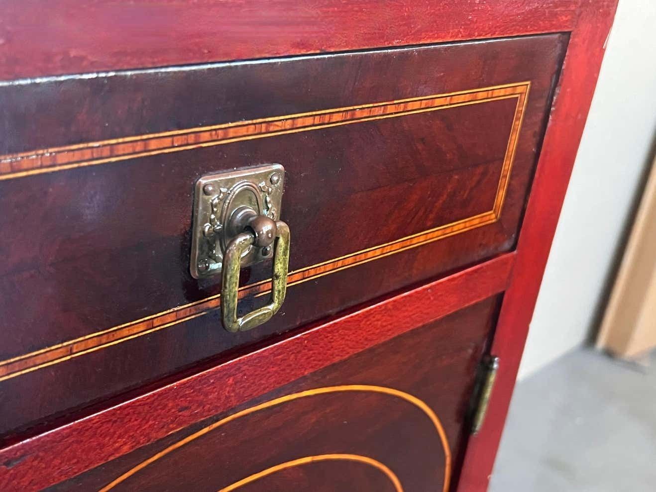 19th Louis XVI Style Marquetry Nightstands With Bronze Hardware And Mirror photo vintage