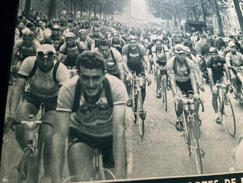 Vintage Cycling Print   Tour De France Louison Bobet 1950 photo for sale
