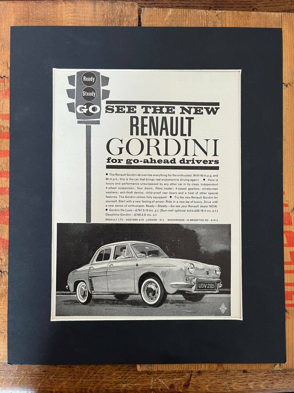 Renault Dauphine Gordini Vintage Advertising Print C.1961