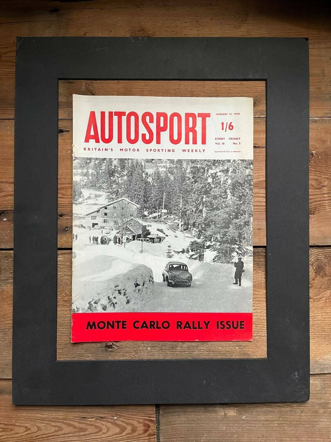 Autosport Renault Dauphine Gordini Vintage Print 1958 Monte Carlo Rally photo for sale