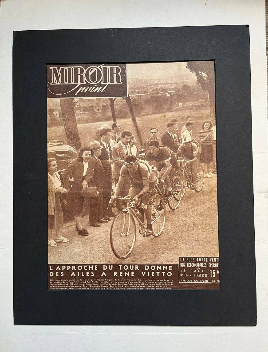 Original Vintage Tour De France 1948 French Cycling Print Rene Vietto photo 66.0
