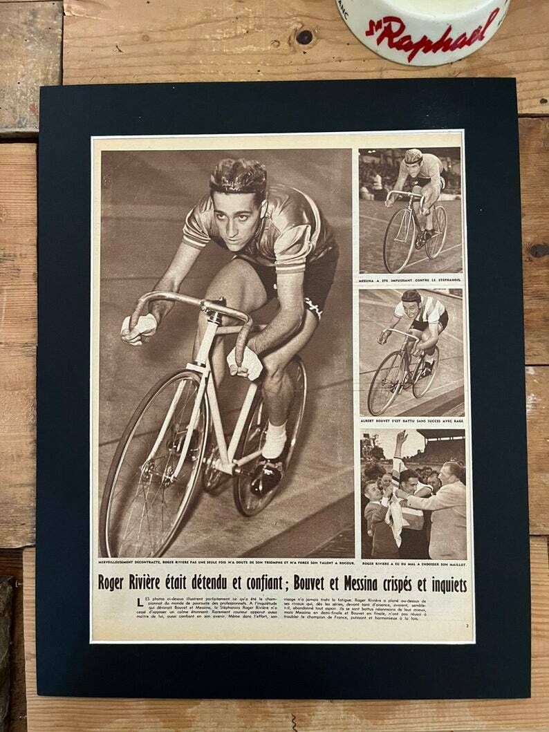 Original Roger Rivière St Raphael Pista Cycling Print 1957 photo furniture