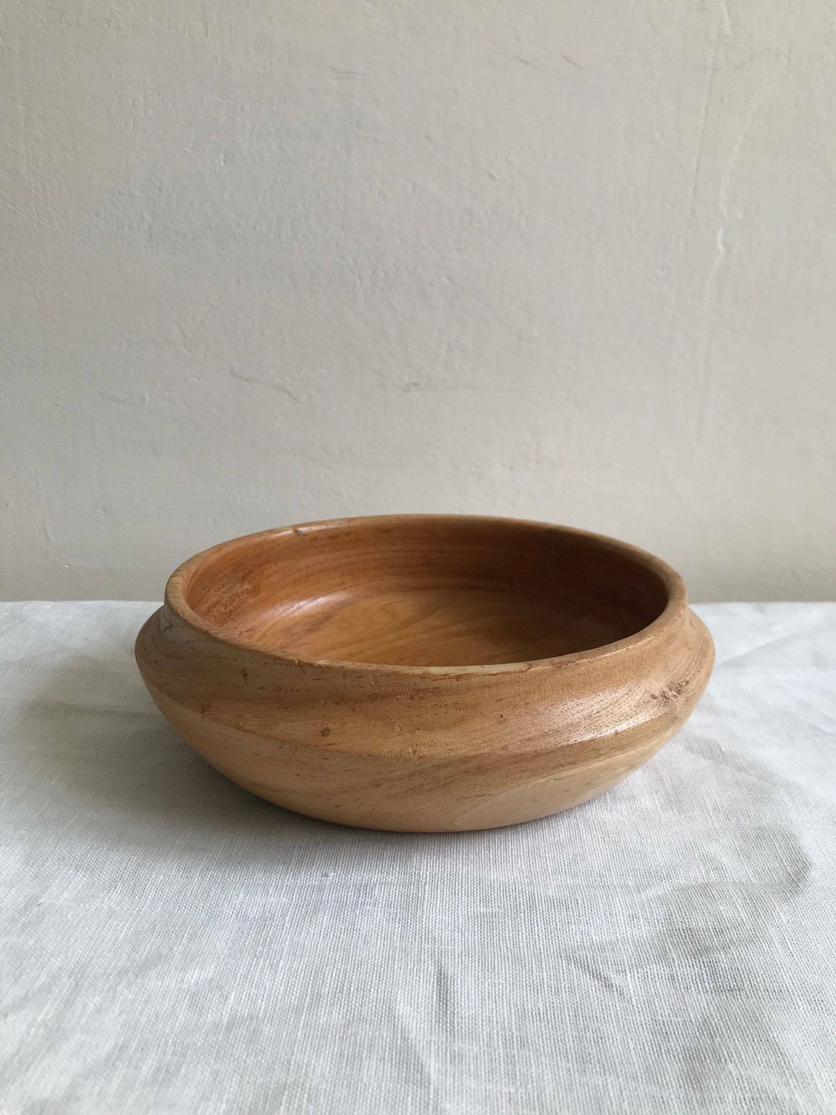 Mid Century Wooden Bowl, Hand Turned Dish In Solid Wood, Vintage C. 1960s 1970s photo for sale