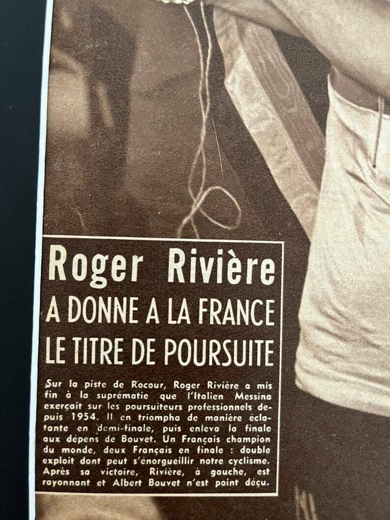 Original Roger Rivière St Raphael Pista Cycling Print 1957 photo for sale