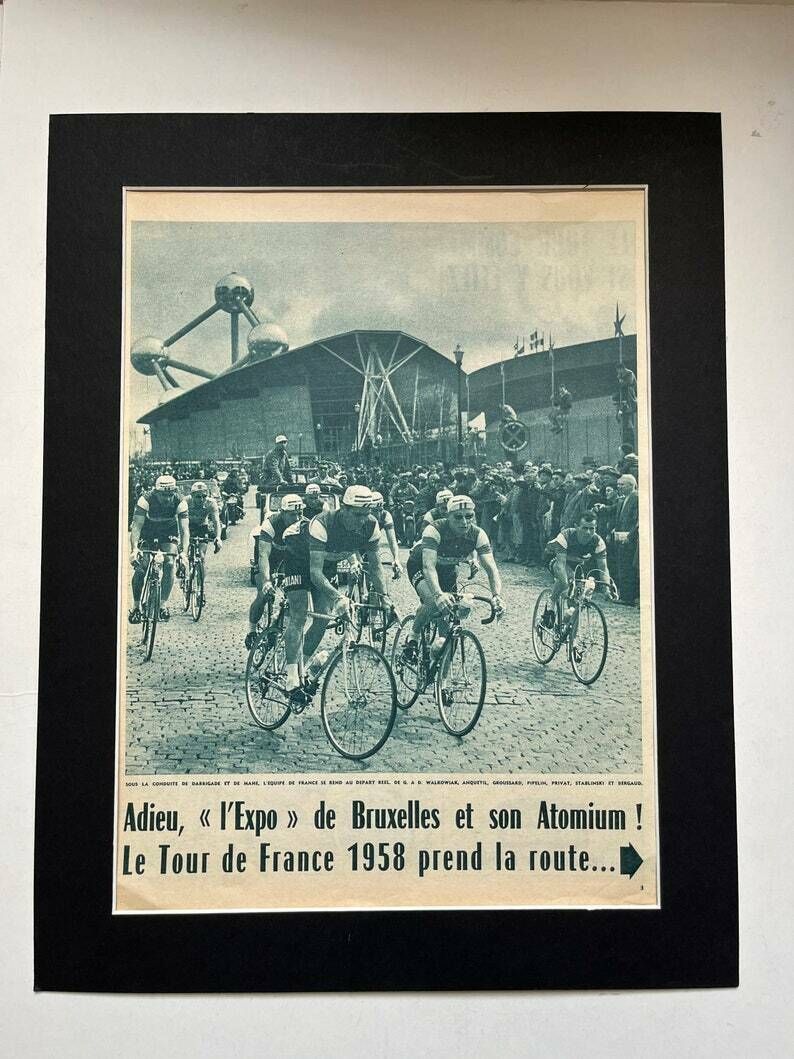 Original Vintage Tour De France Cycling Print   Brussels Atomium 1958