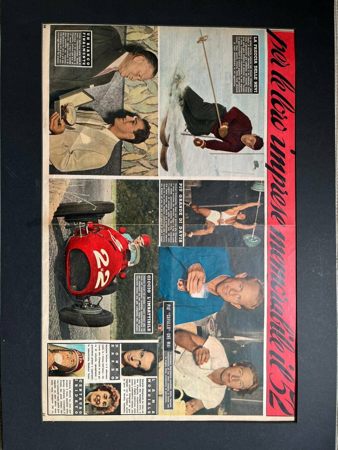 Vintage Italian Sports Print Ferrari / Rocky Marciano / Ski 1952 photo vinterior